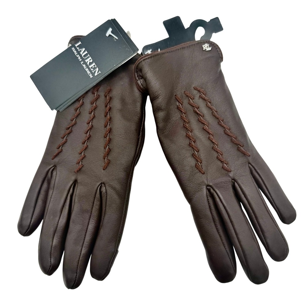Lauren Ralph Lauren Women's Brown Sheep Leather Gloves Size S NWT Touchscreen